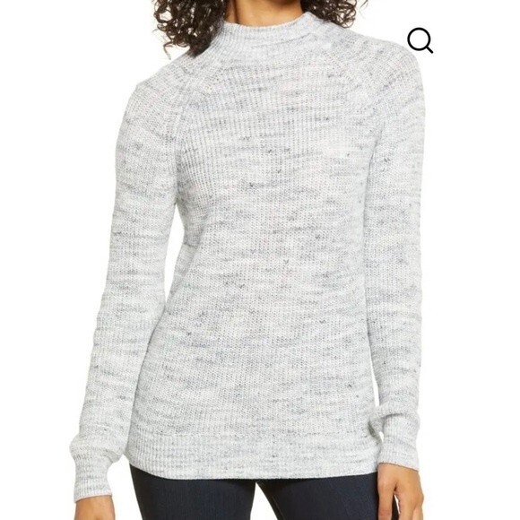 Caslon Space Dye Pullover Sweater Top Size S Mock Neck Ivory Gray NWT B58 - Picture 5 of 5